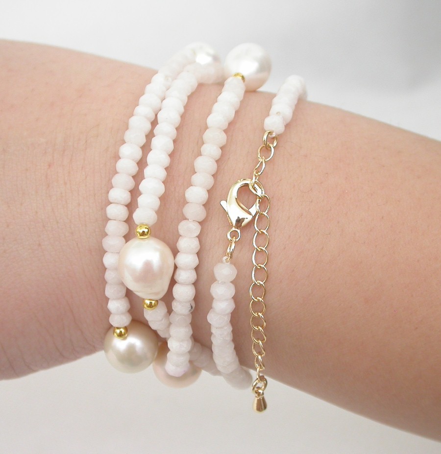 30" 12mm white pearls Faceted Rondelle white jade Gems necklace bracelet c1792