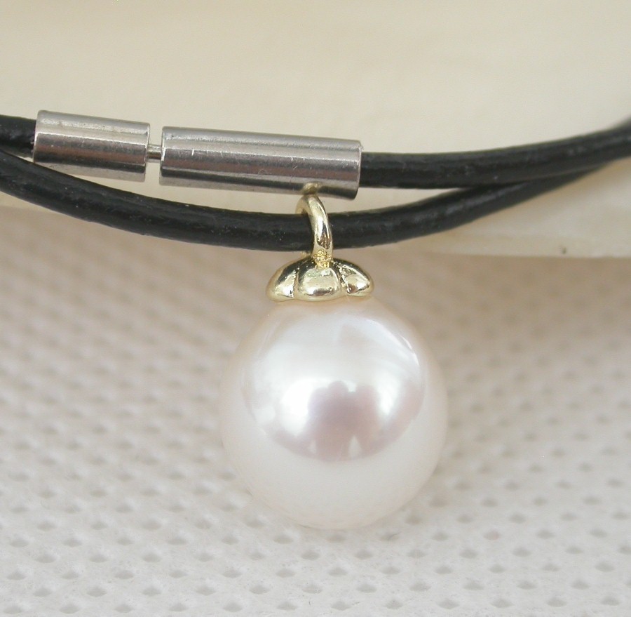 natural 16" Super Luster 9.39mm white South Sea Pearls pendant necklace c1797