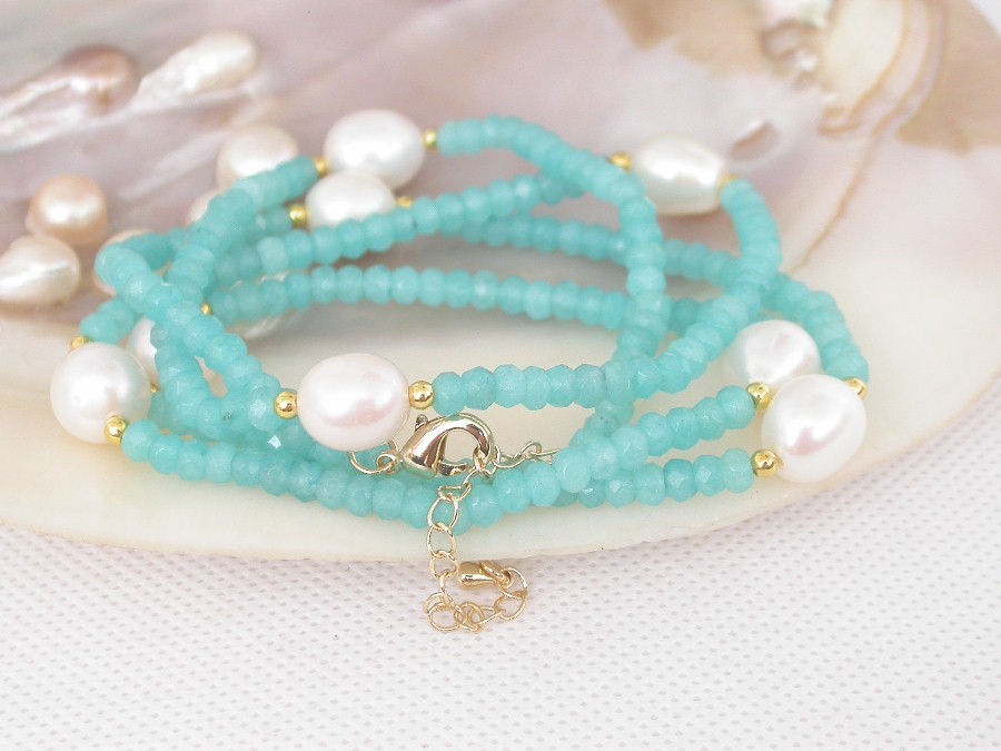 Long 30" 12mm rice white pearls Faceted Rondelle sky-blue jade Gems necklace c1812