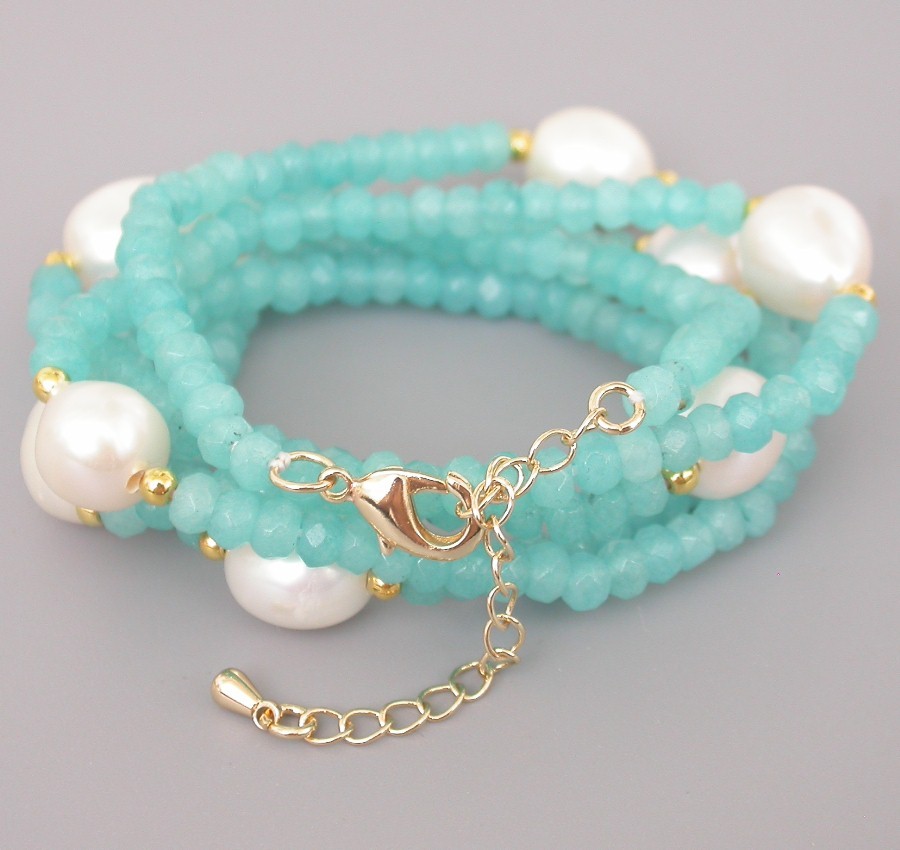 Long 30" 12mm rice white pearls Faceted Rondelle sky-blue jade Gems necklace c1812
