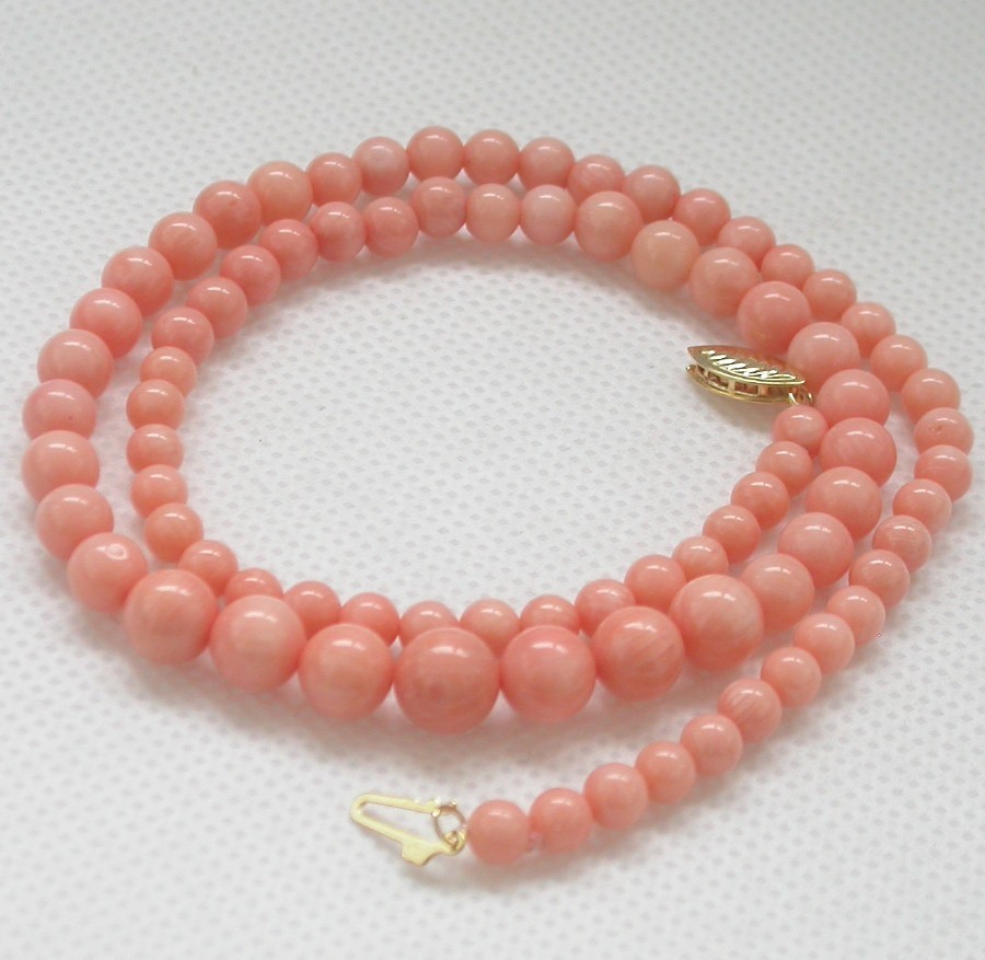 Selectable GENUINE 17" 18" 19" 100% NATURAL GRADUATED 4-8MM PINK CORAL NECKLACE 14K GOLD CLASP c1393