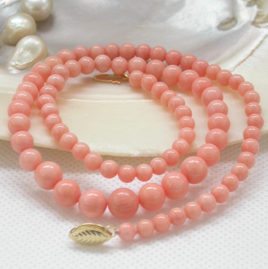 Selectable GENUINE 17" 18" 19" 100% NATURAL GRADUATED 4-8MM PINK CORAL NECKLACE 14K GOLD CLASP c1393
