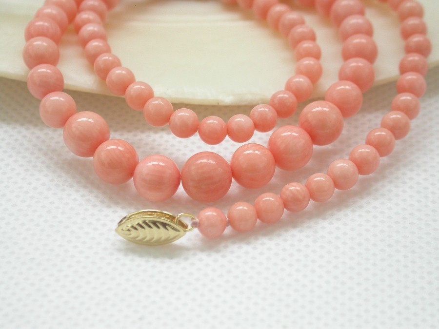 Selectable GENUINE 17" 18" 19" 100% NATURAL GRADUATED 4-8MM PINK CORAL NECKLACE 14K GOLD CLASP c1393
