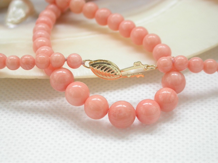 Selectable GENUINE 17" 18" 19" 100% NATURAL GRADUATED 4-8MM PINK CORAL NECKLACE 14K GOLD CLASP c1393
