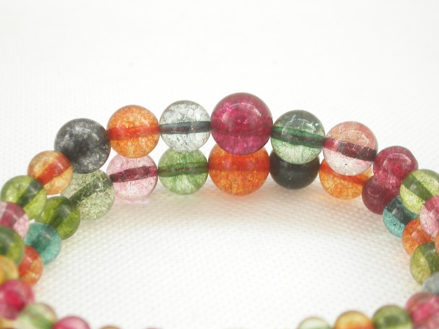 AAA 8" 2row natural Graduated round Multicolor tourmaline bracelet c1838