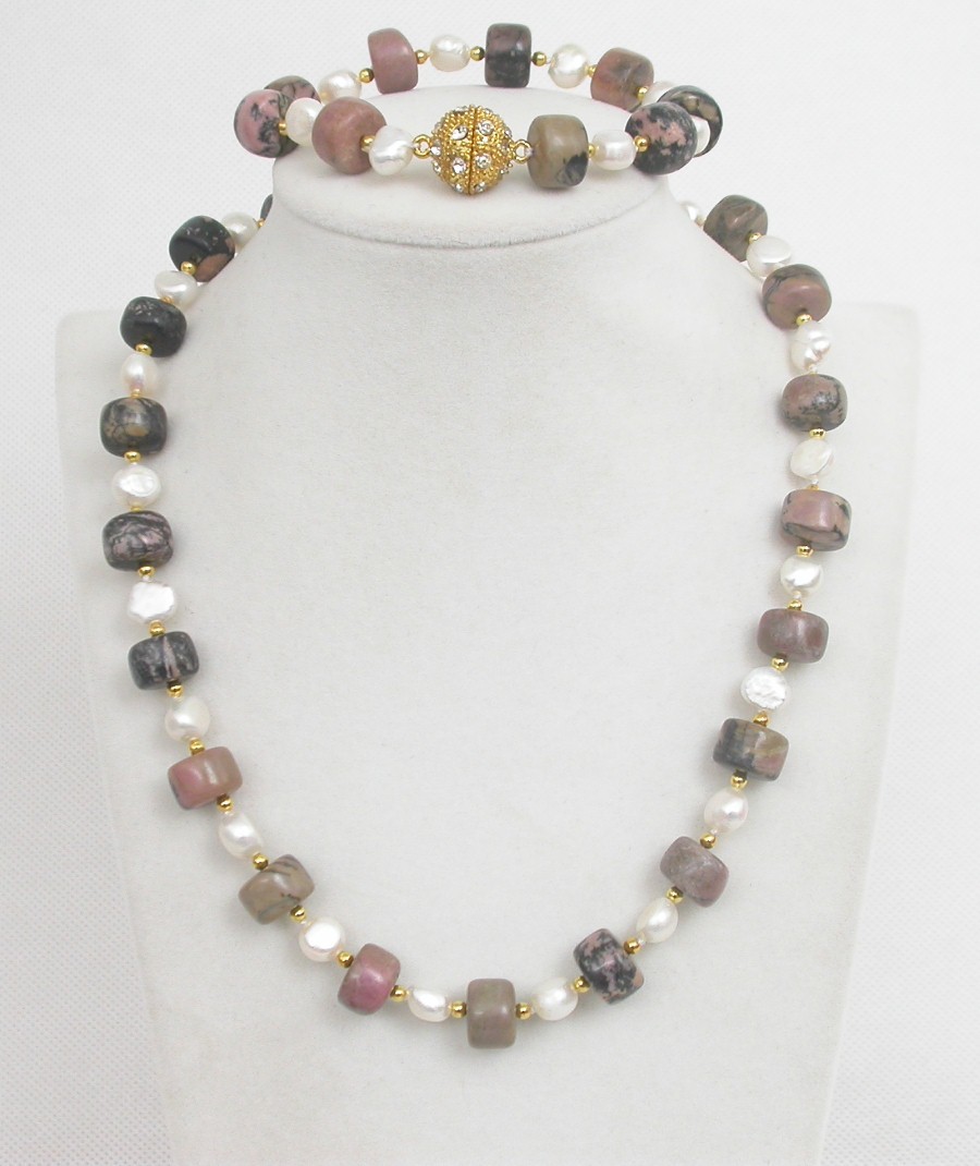 natural 18" 8" 12mm white pearl column Multicolor jade necklace bracelet set c1842