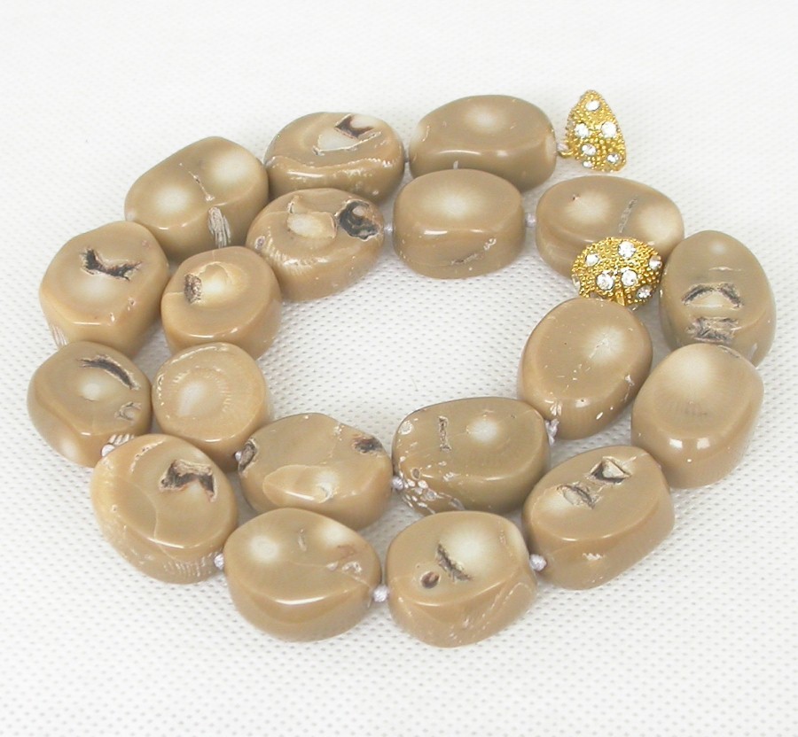 natural 18" 17X2mm oval white coral beads Strand necklace magnet clasp c1846