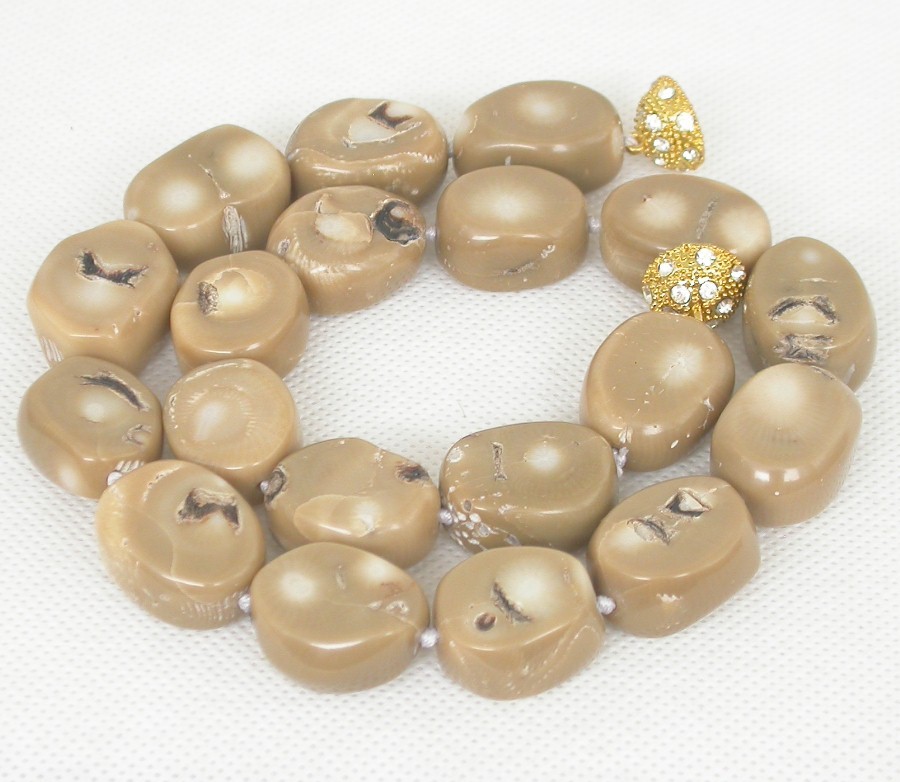 natural 18" 17X2mm oval white coral beads Strand necklace magnet clasp c1846