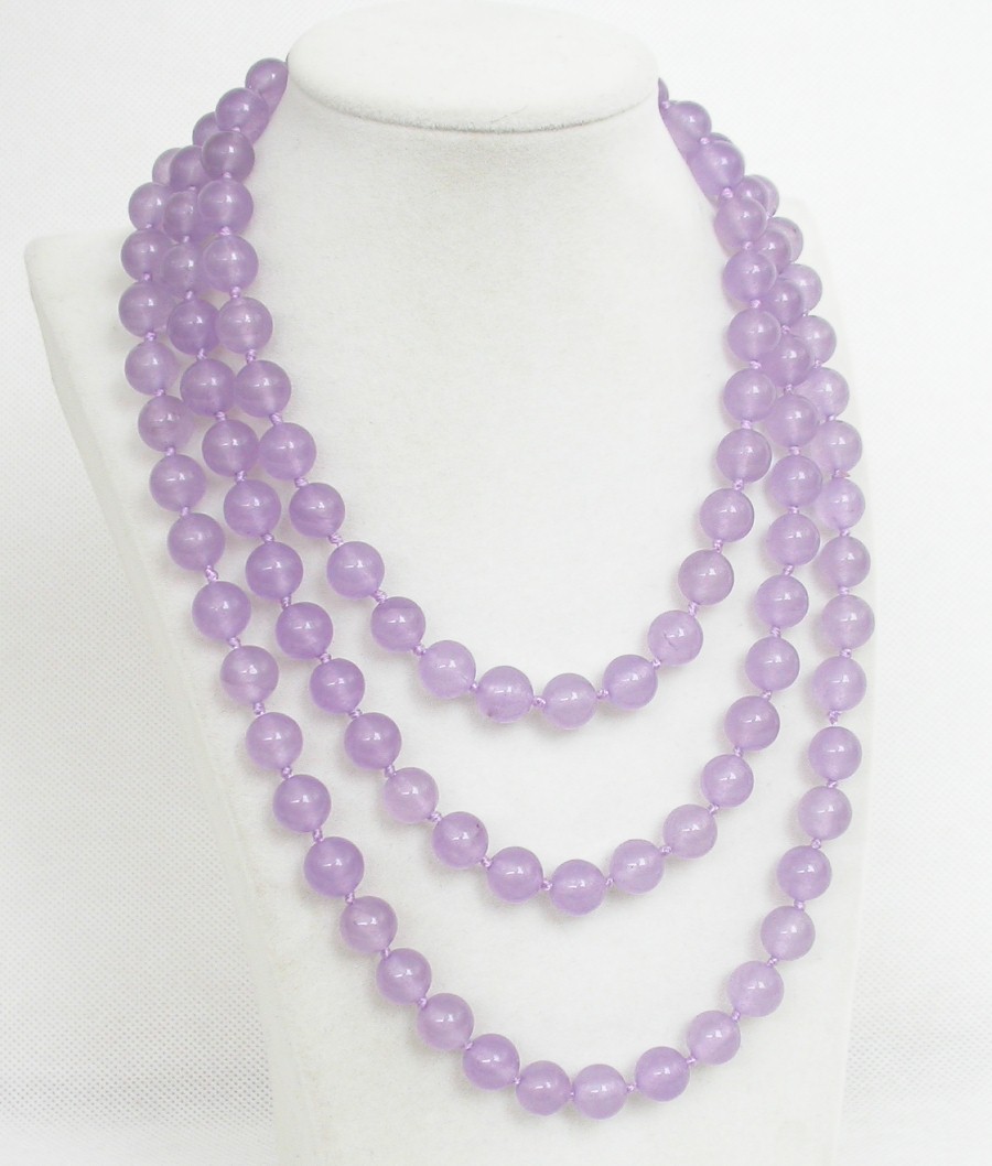 AAA Long natural 50" 10mm round purple lavender jade beads Gems necklace 9K c1850