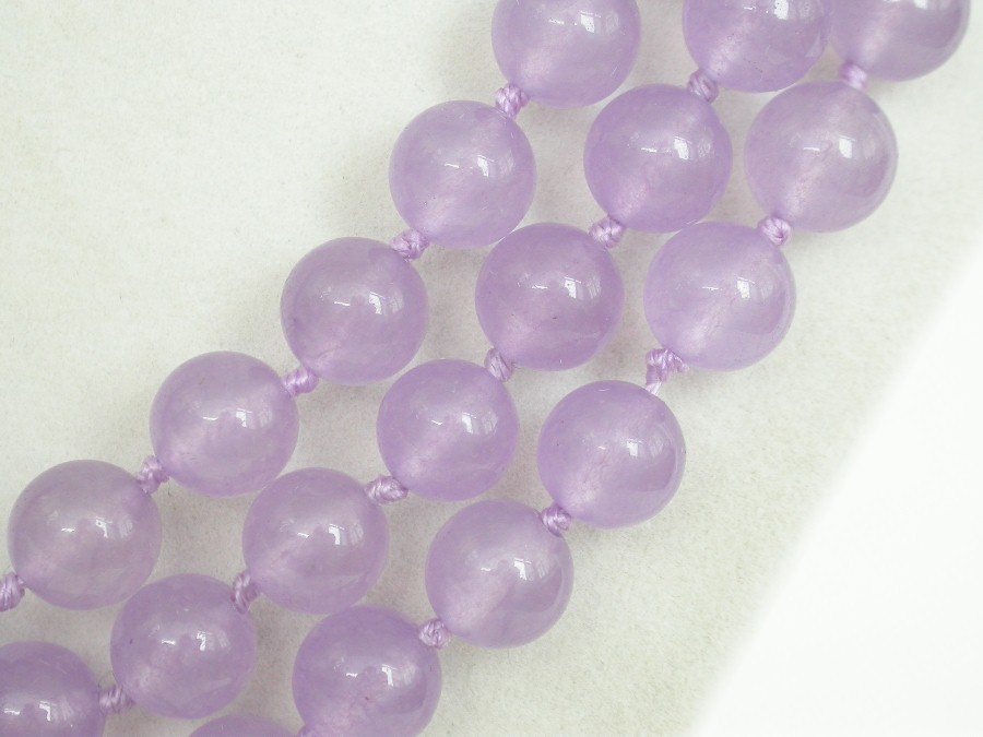 AAA Long natural 50" 10mm round purple lavender jade beads Gems necklace 9K c1850