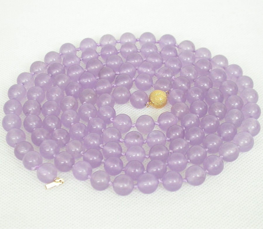 AAA Long natural 50" 10mm round purple lavender jade beads Gems necklace 9K c1850