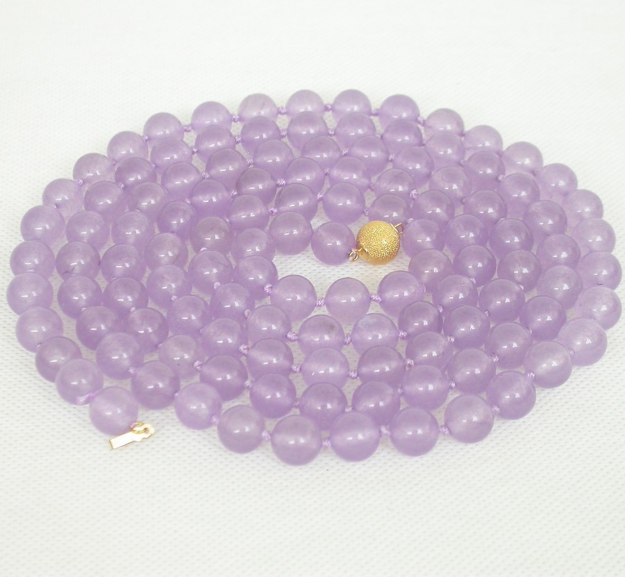 AAA Long natural 50" 10mm round purple lavender jade beads Gems necklace 9K c1850
