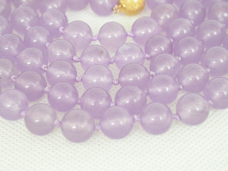 AAA Long natural 50" 10mm round purple lavender jade beads Gems necklace 9K c1850
