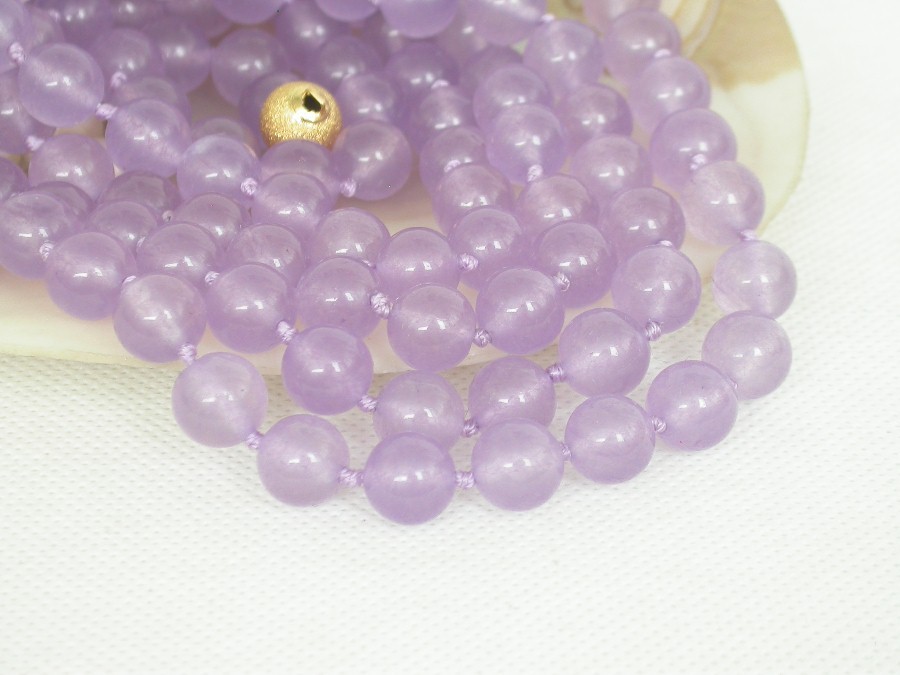 AAA Long natural 50" 10mm round purple lavender jade beads Gems necklace 9K c1850