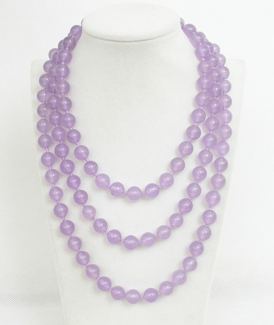 AAA Long natural 50" 10mm round purple lavender jade beads Gems necklace 9K c1850