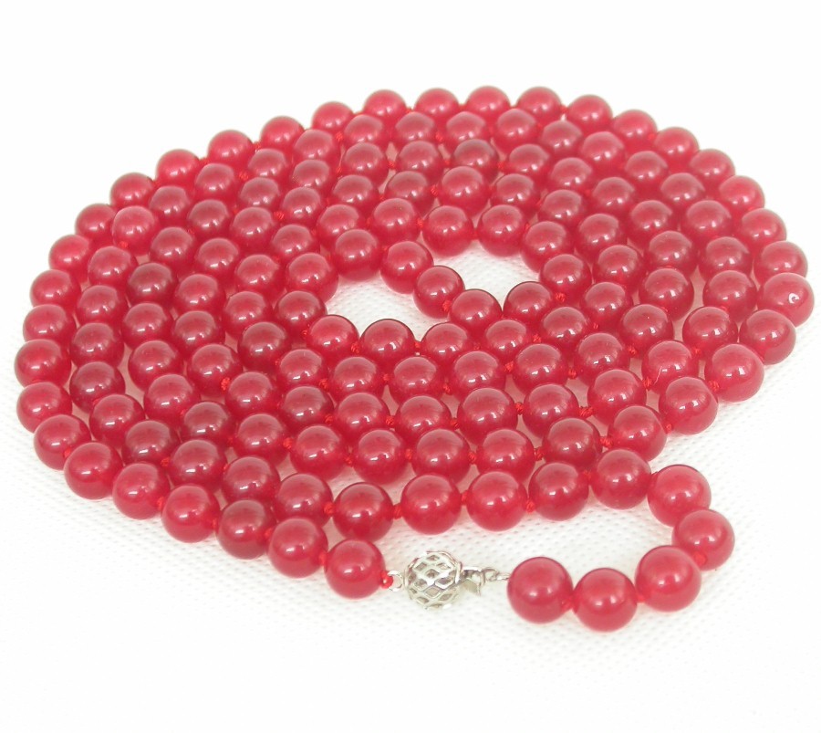 Selectable Long 50" 8mm 10mm round natural red jade beads Strand Gems necklace c1851