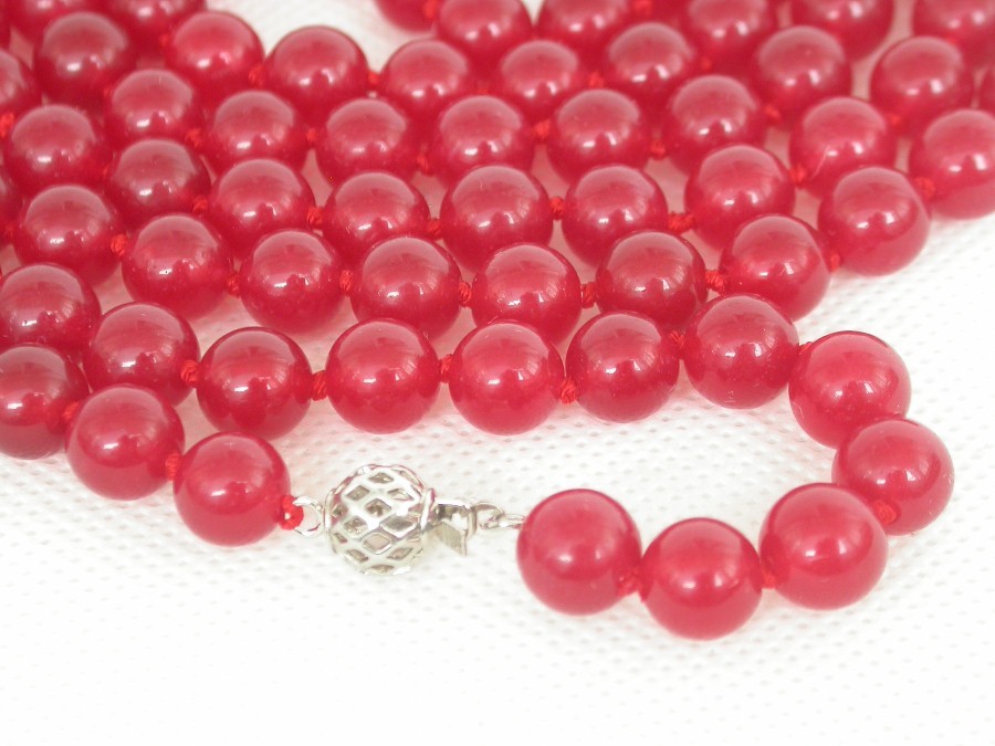 Selectable Long 50" 8mm 10mm round natural red jade beads Strand Gems necklace c1851