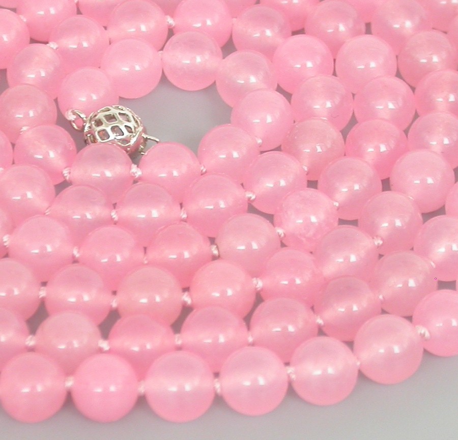 Long 50" 8mm 10mm round natural pink jade beads Strand Gems necklace 18KGP c1852