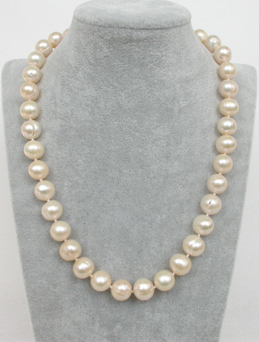 natural 18.5" 12mm Near round light pink freshwater pearl beads necklace c1860