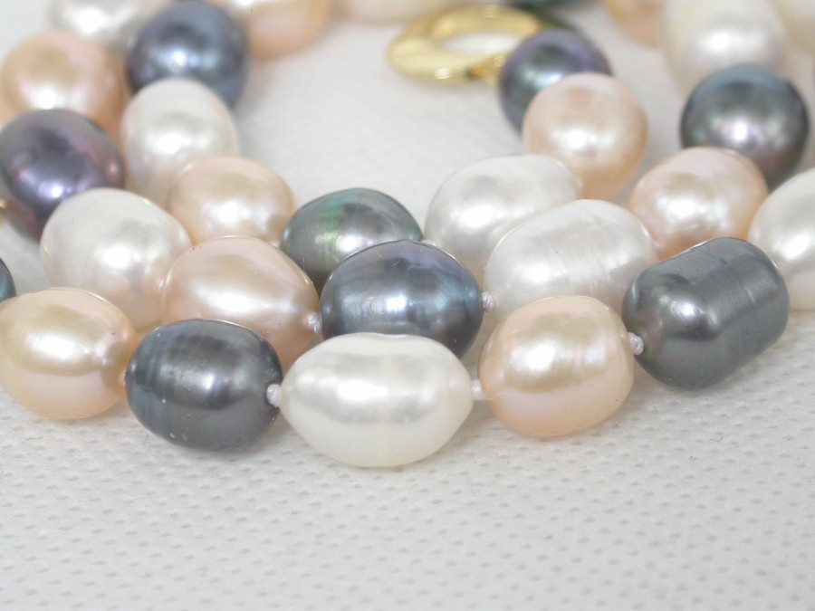 Genuine 17" 11mm rice white pinnk peacock Black pearl beads necklace c1864