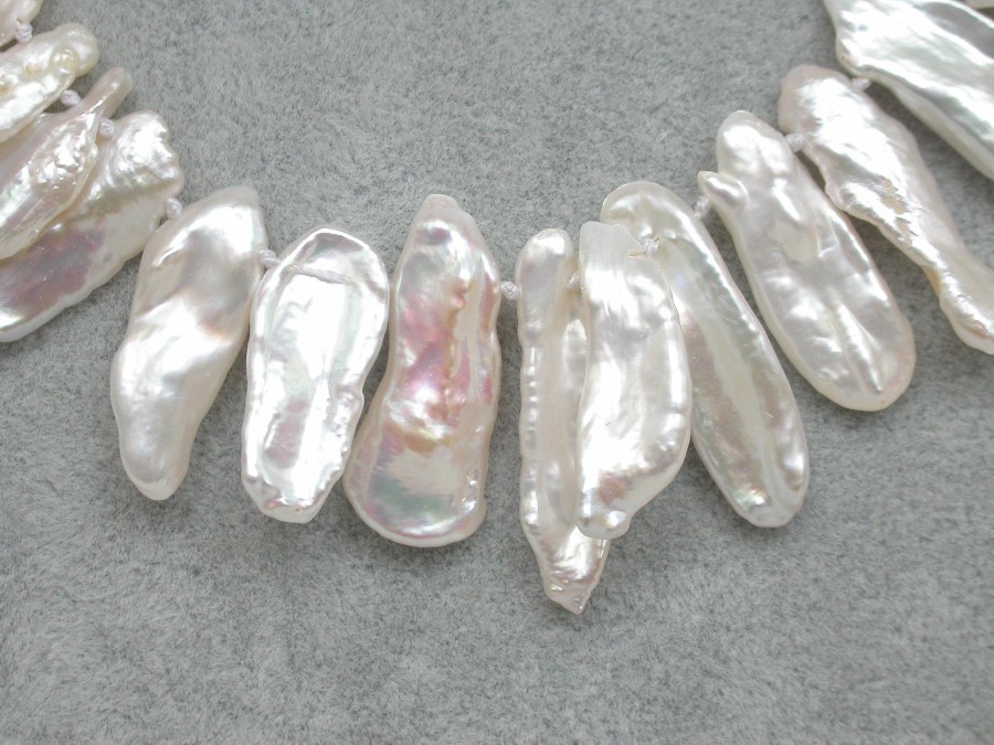 luster 18" 27mm Baroque tooth white Reborn keshi pearl beads necklace c1865