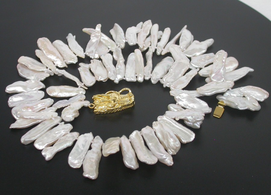luster 18" 27mm Baroque tooth white Reborn keshi pearl beads necklace c1865