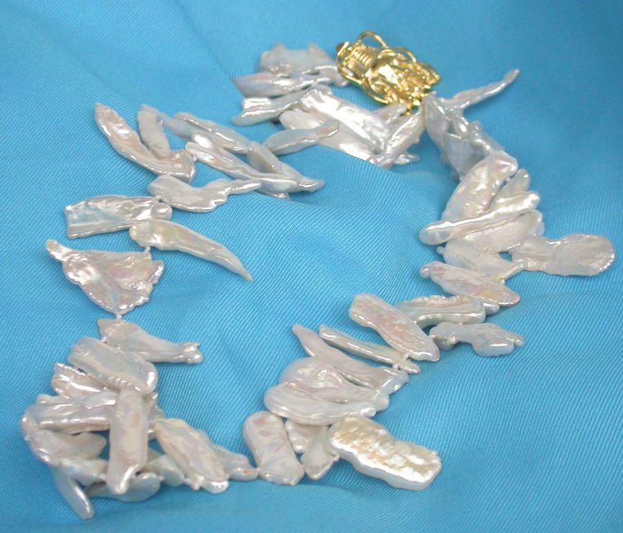 luster 18" 27mm Baroque tooth white Reborn keshi pearl beads necklace c1865