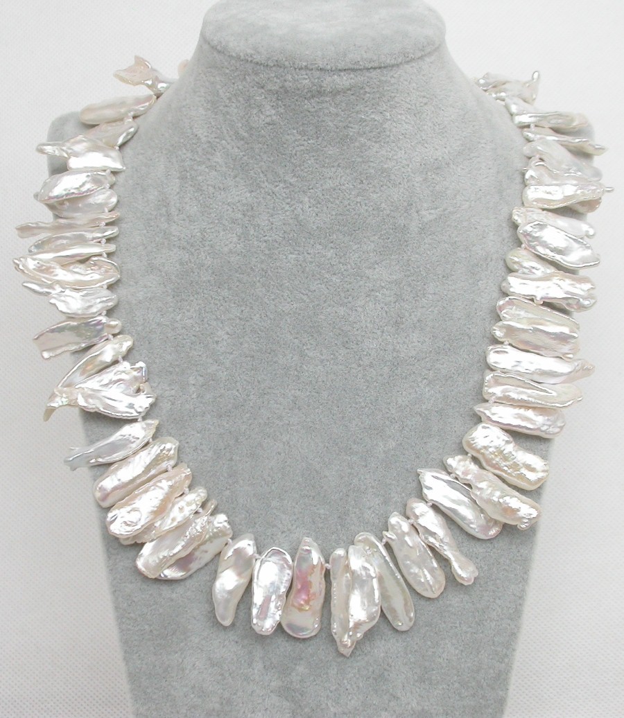 luster 18" 27mm Baroque tooth white Reborn keshi pearl beads necklace c1865