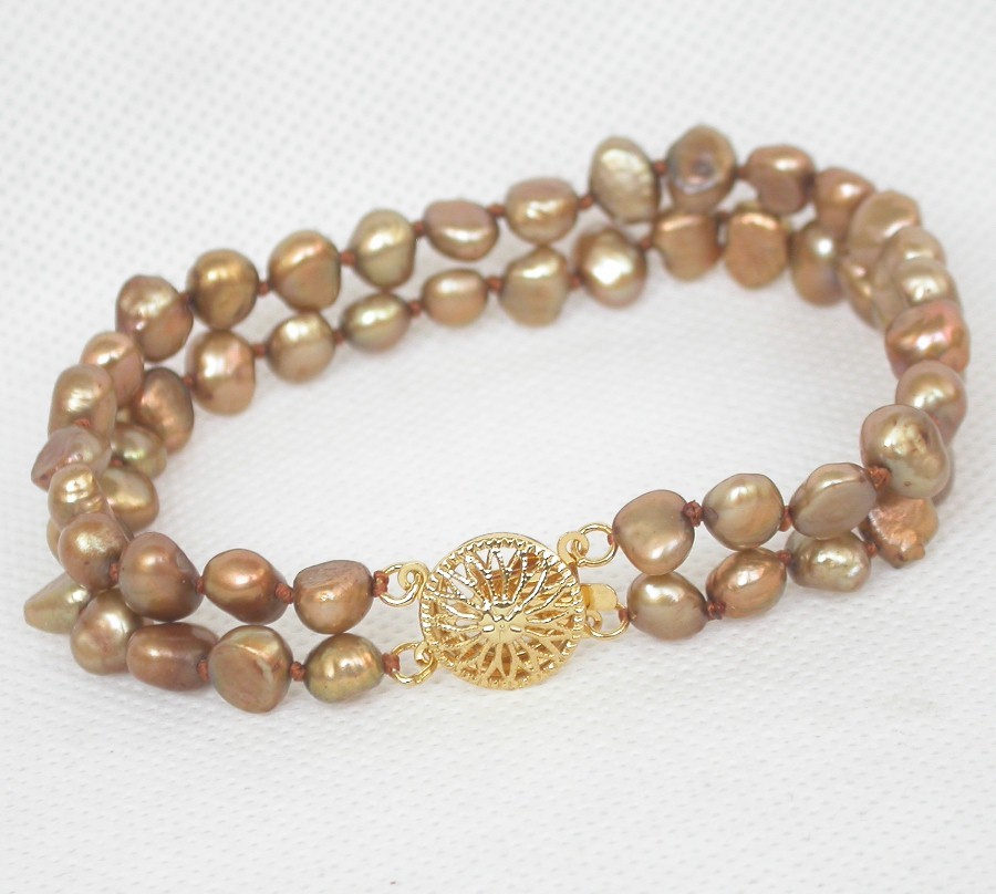 Selectable Genuine 8" 2row 8mm Baroque Multicolor freshwater pearls Bracelet c1873