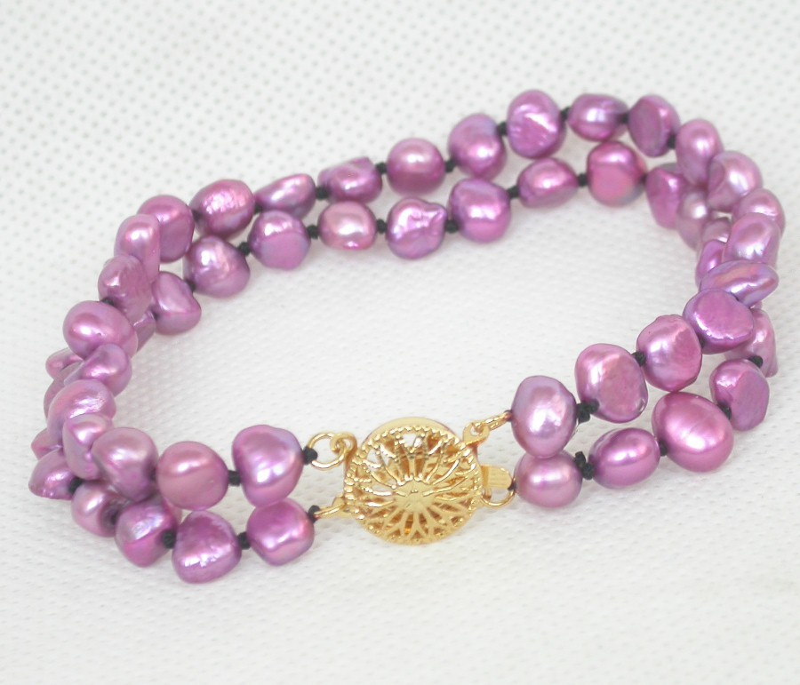 Selectable Genuine 8" 2row 8mm Baroque Multicolor freshwater pearls Bracelet c1873