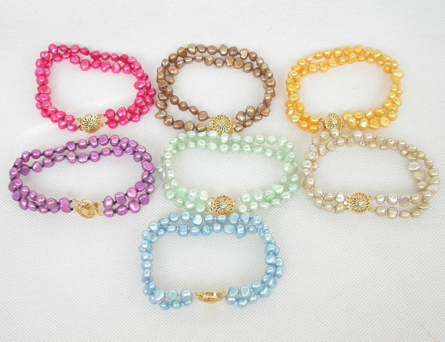 Selectable Genuine 8" 2row 8mm Baroque Multicolor freshwater pearls Bracelet c1873