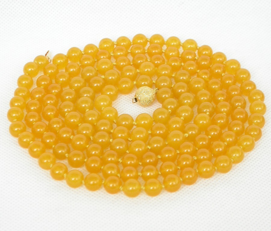 Long 50" 8mm 10mm round natural yellow jade beads Strand Gems necklace c1874