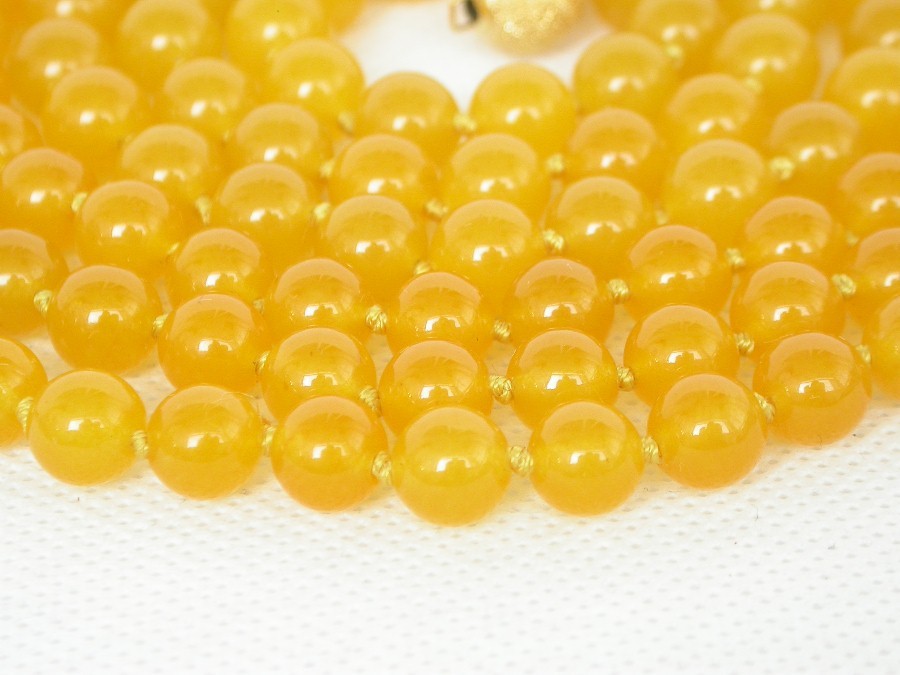 Long 50" 8mm 10mm round natural yellow jade beads Strand Gems necklace c1874