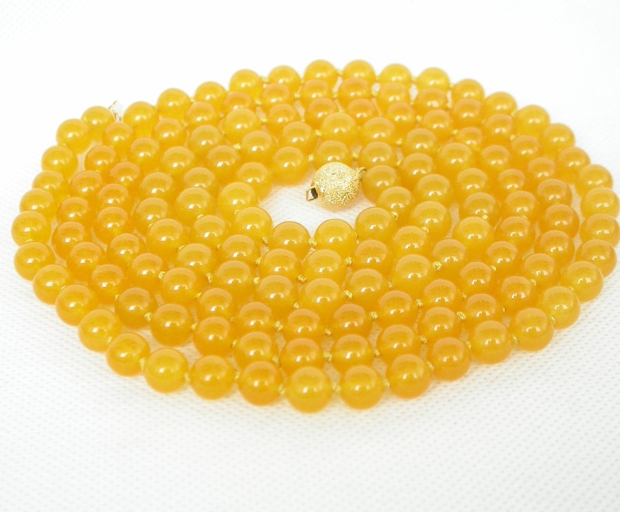 Long 50" 8mm 10mm round natural yellow jade beads Strand Gems necklace c1874
