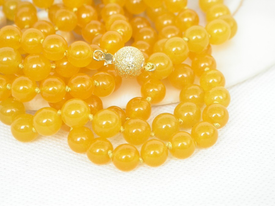 Long 50" 8mm 10mm round natural yellow jade beads Strand Gems necklace c1874