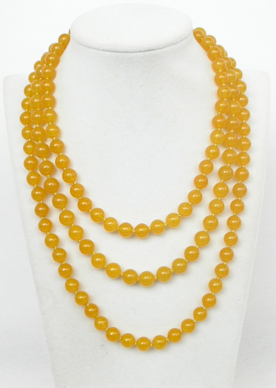 Long 50" 8mm 10mm round natural yellow jade beads Strand Gems necklace c1874