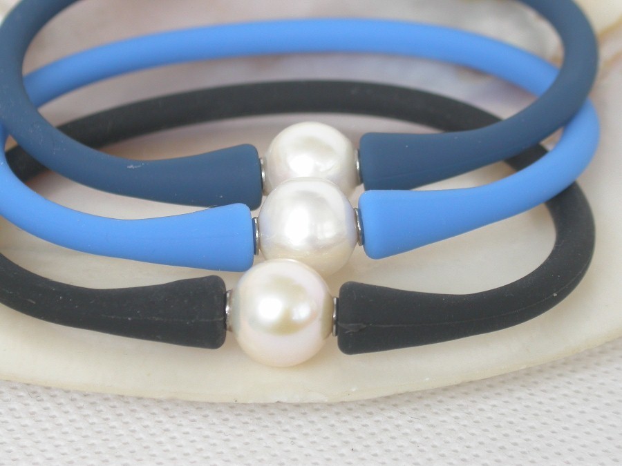natural 3pcs rubbery springy white pearl Blue Black light blue Silicone rubber Bracelet c1876