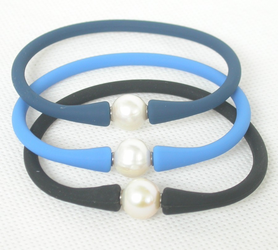 natural 3pcs rubbery springy white pearl Blue Black light blue Silicone rubber Bracelet c1876