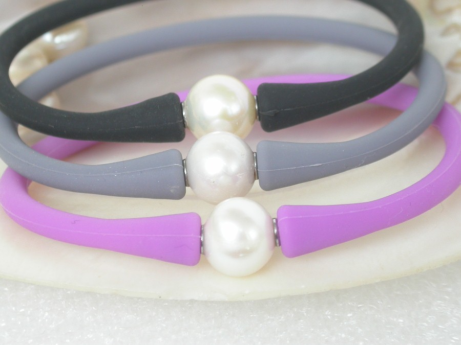 Selectable 7" 8" 3pcs rubbery springy white pearl black gray purple Silicone rubber Bracelet c1879