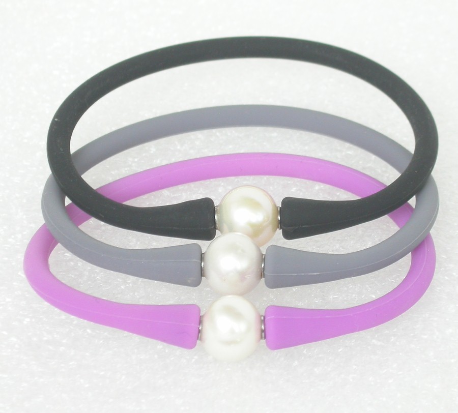 Selectable 7" 8" 3pcs rubbery springy white pearl black gray purple Silicone rubber Bracelet c1879
