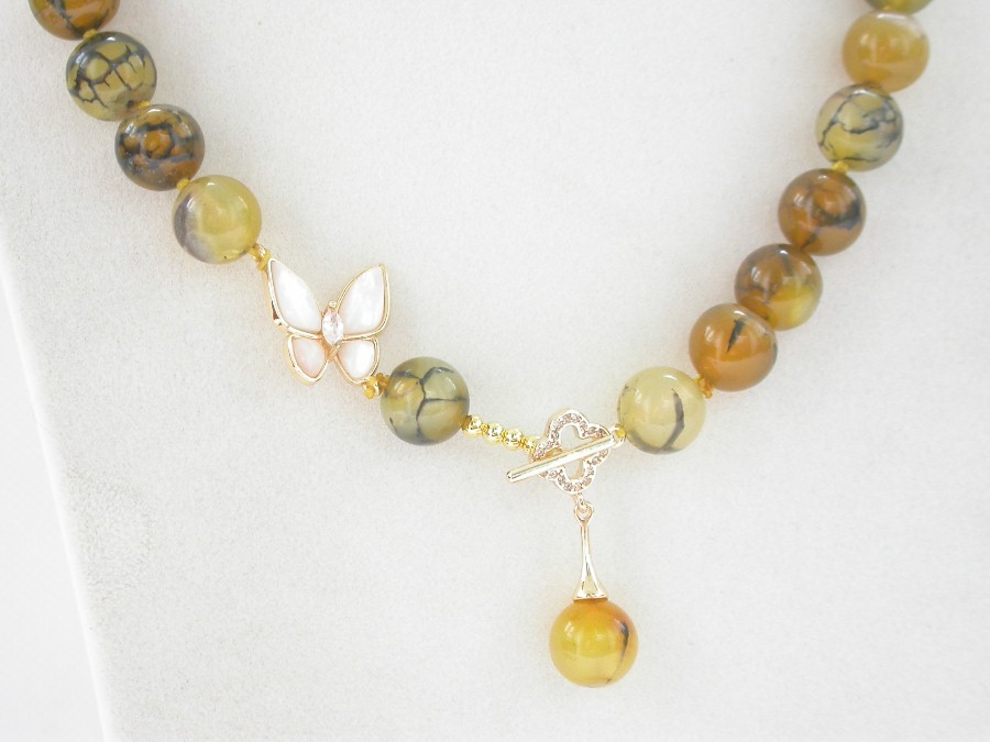 Natural 18" 10mm Round Crackle Yellow Agate Beads Necklace C1403