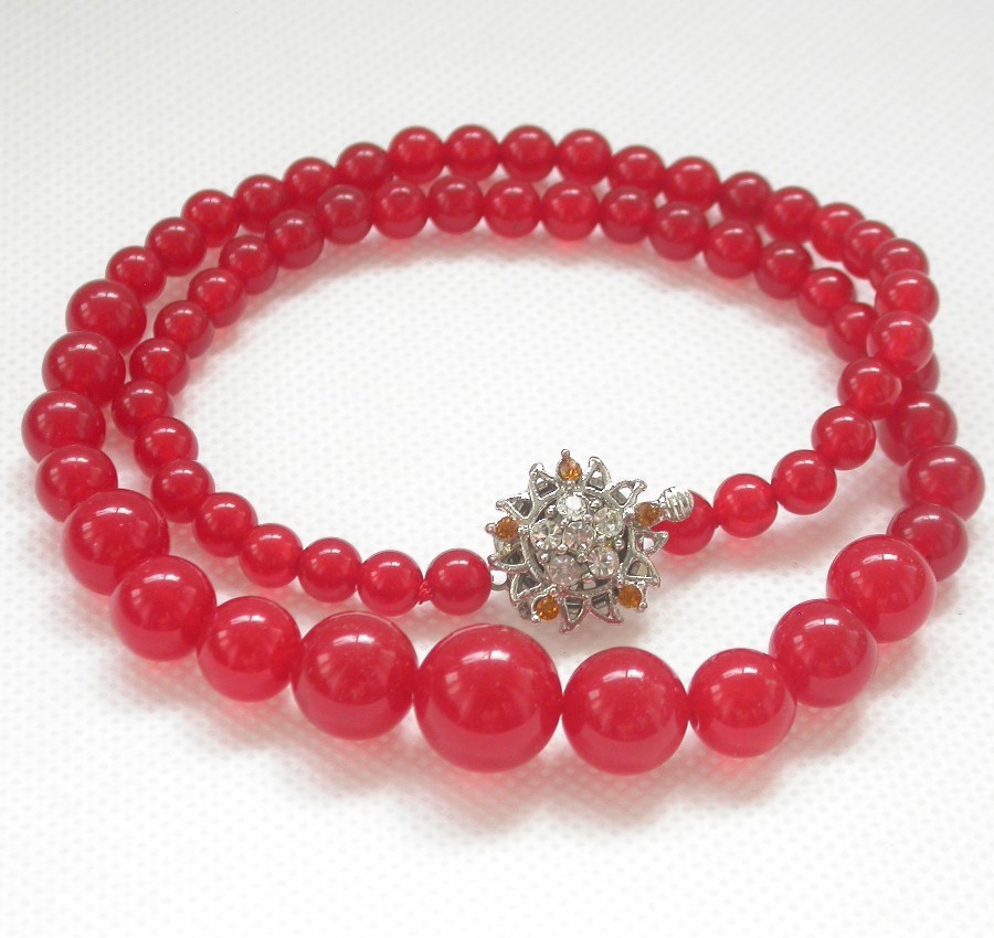 Selectable 18" 6-14mm Graduated Round Agate Jade Turquoise Beads Necklace 18kgp c1416