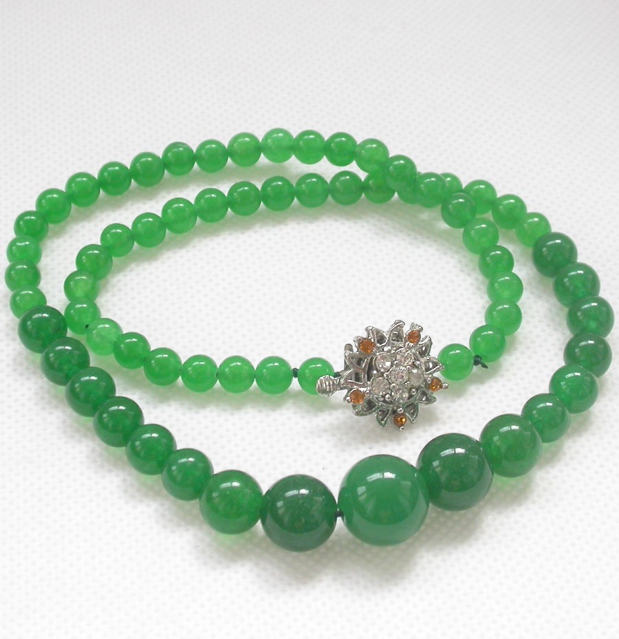 Selectable 18" 6-14mm Graduated Round Agate Jade Turquoise Beads Necklace 18kgp c1416