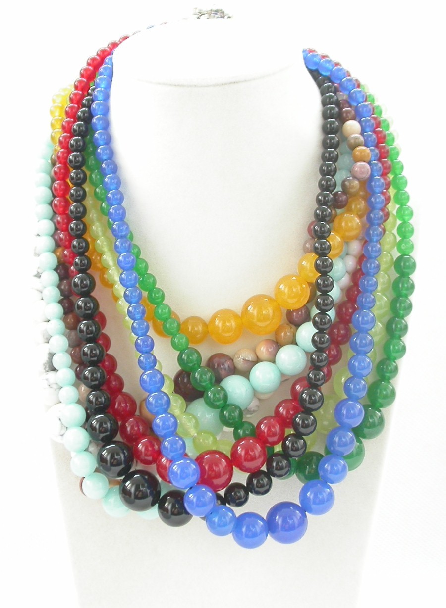 Selectable 18" 6-14mm Graduated Round Agate Jade Turquoise Beads Necklace 18kgp c1416