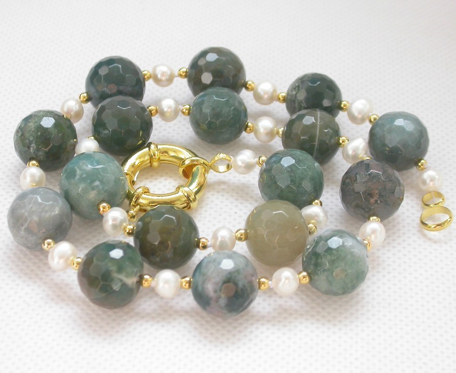 natural 18" 14mm round diced faceted Multicolor jade white pearls necklace c1432