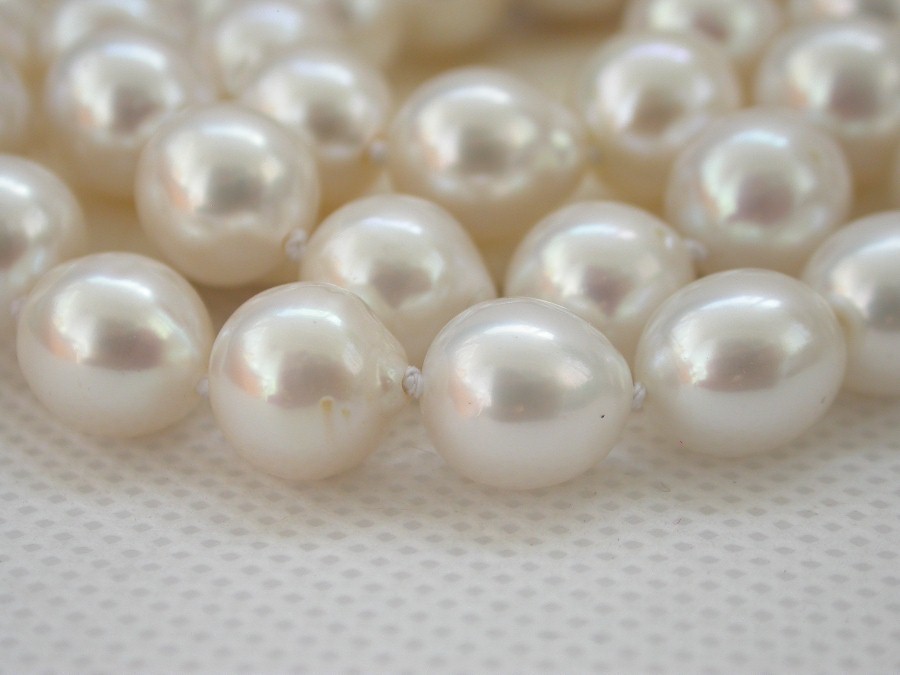 AAA natural 17" 11mm baroque white south sea pearls necklace 14KT gold c1441