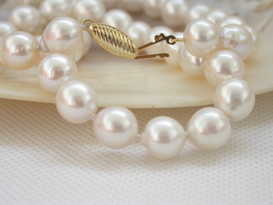 AAA natural 17" 11mm baroque white south sea pearls necklace 14KT gold c1441