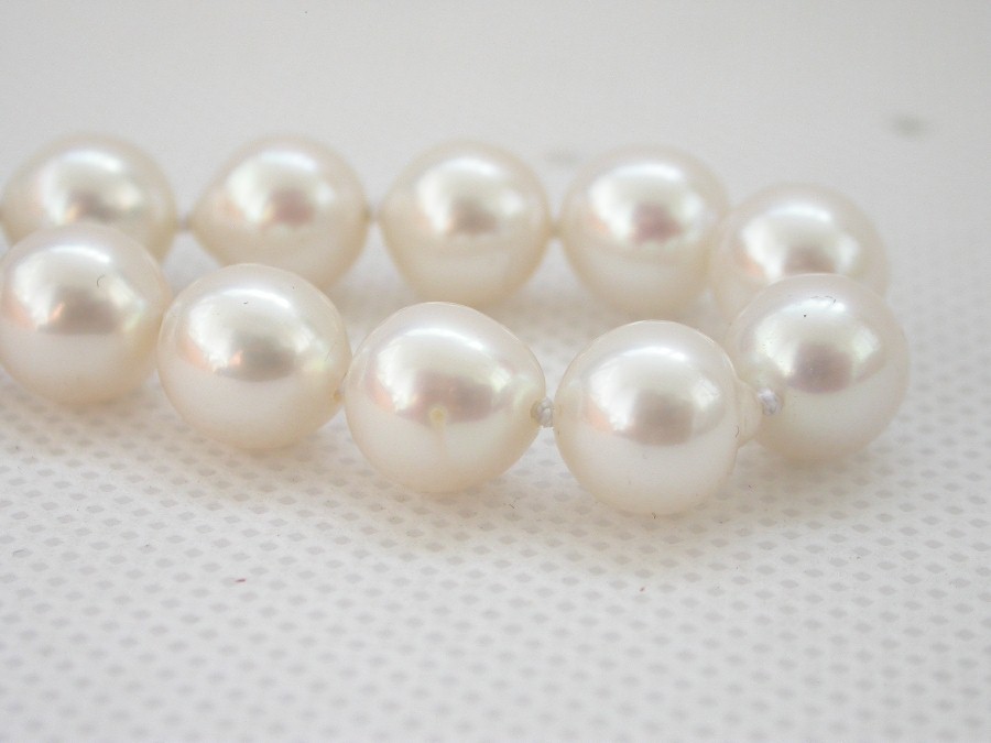 AAA natural 17" 11mm baroque white south sea pearls necklace 14KT gold c1441