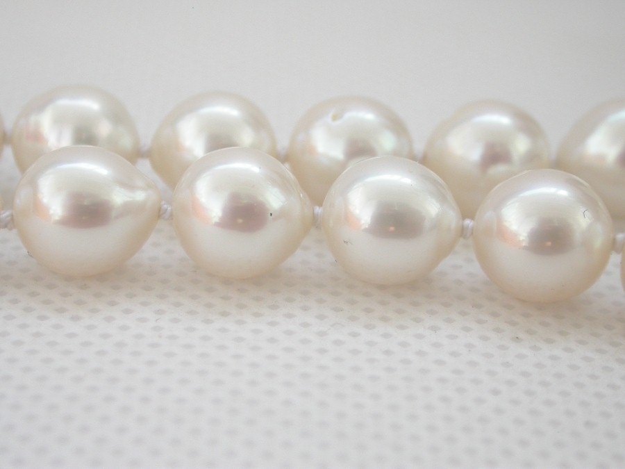 AAA natural 17" 11mm baroque white south sea pearls necklace 14KT gold c1441
