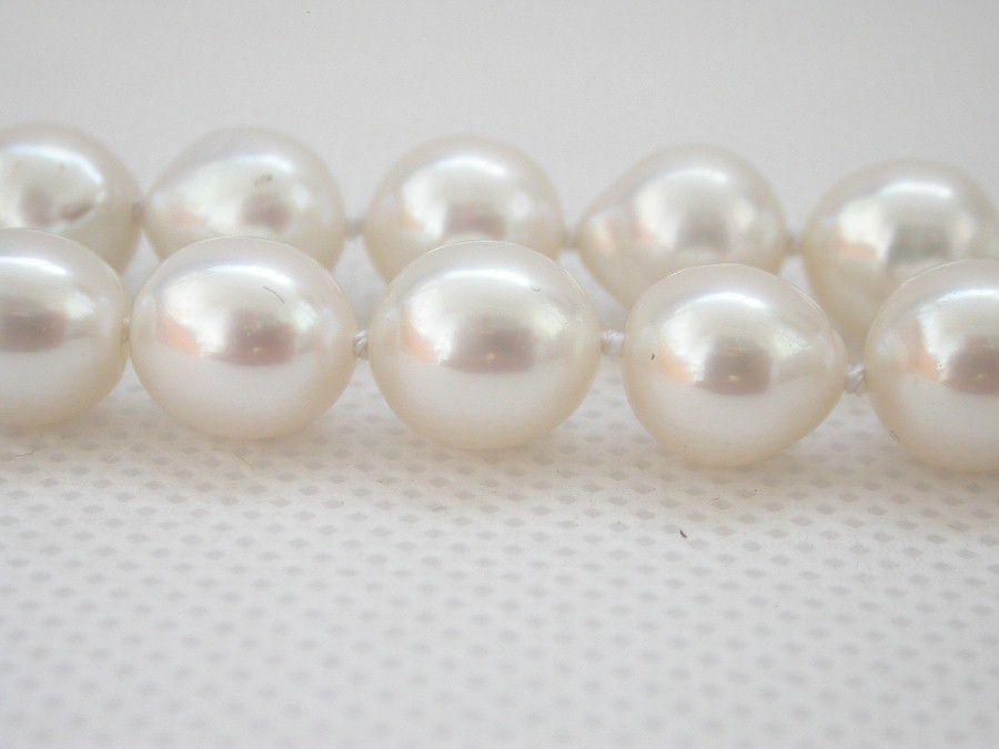 AAA natural 17" 11mm baroque white south sea pearls necklace 14KT gold c1441